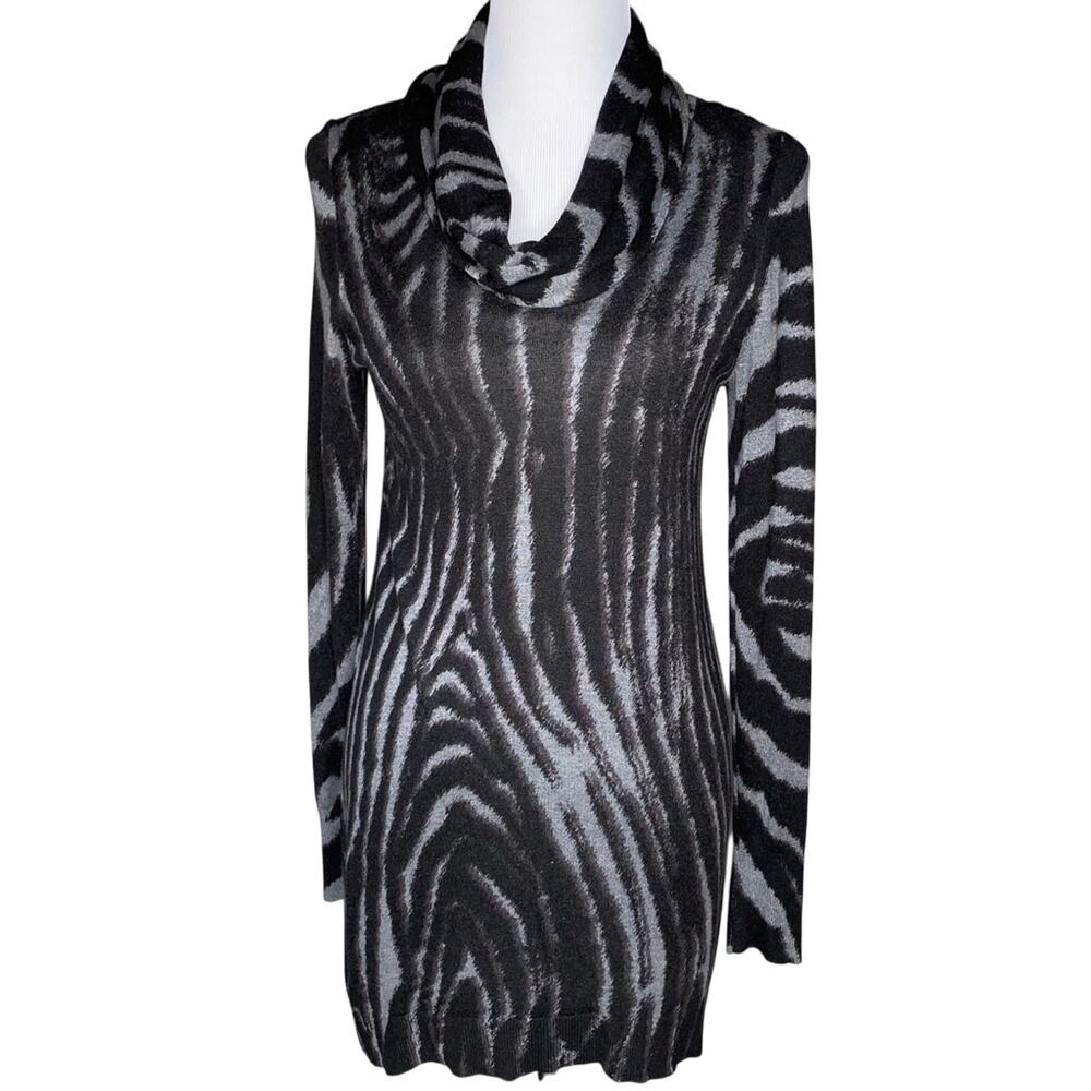 T Tahari Blk/Gray Zebra Print CowlNeck Tunic/Dress Sz Small